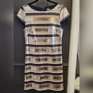 Vince Camuto Cap Sleeve Striped Sequin Dress